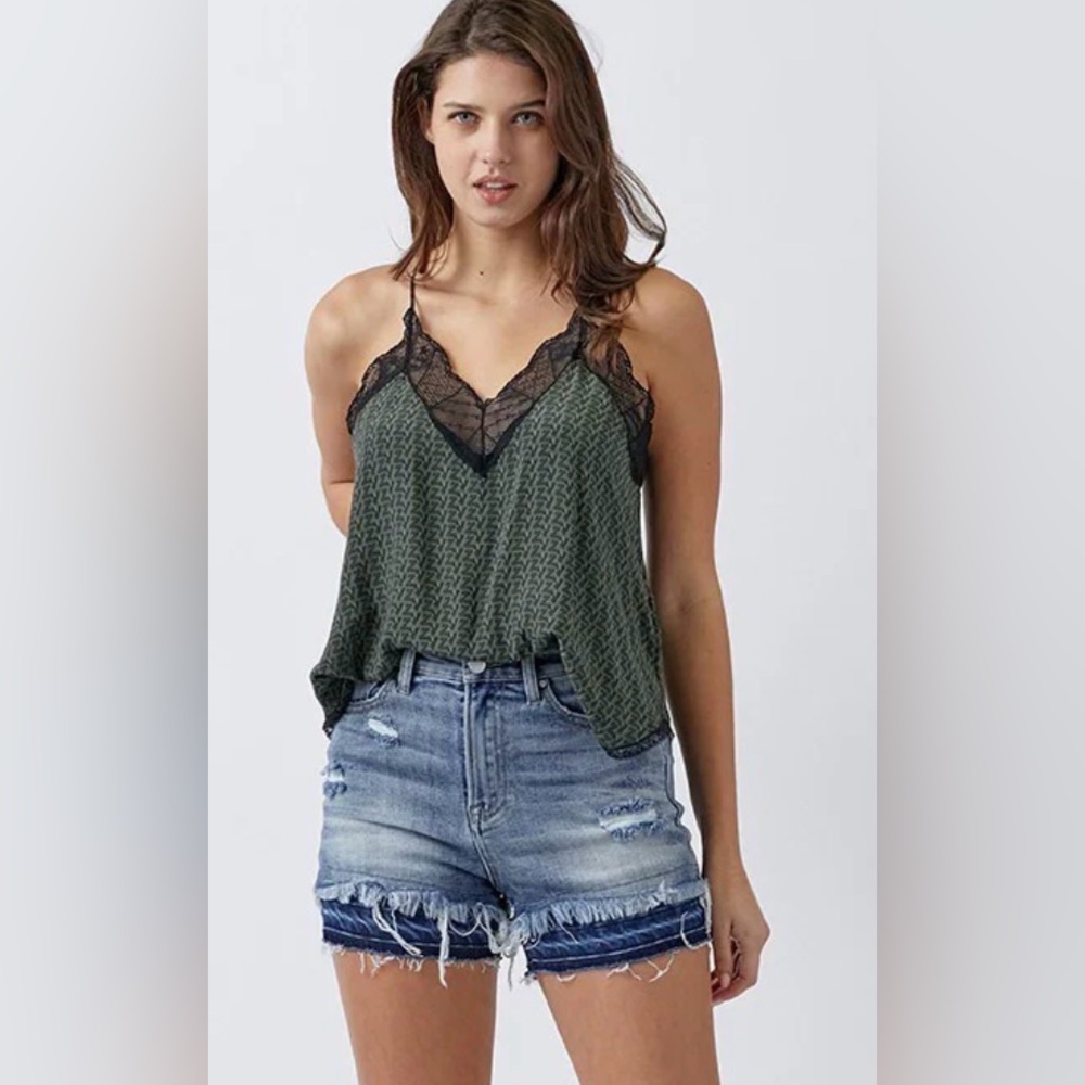 Risen Distressed Double Hem Denim Shorts